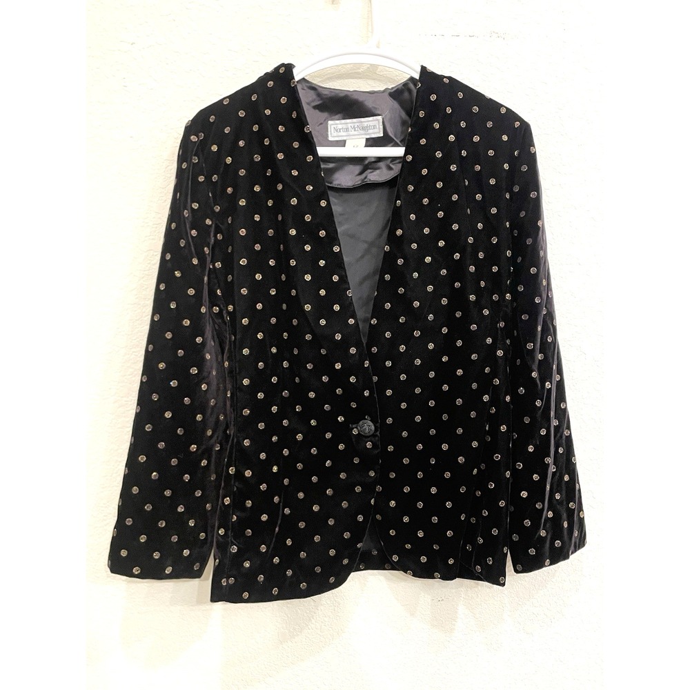 Norton McNaughton Vintage Women's Black Polka Dot Jacket Blazer 12 Grunge USA
